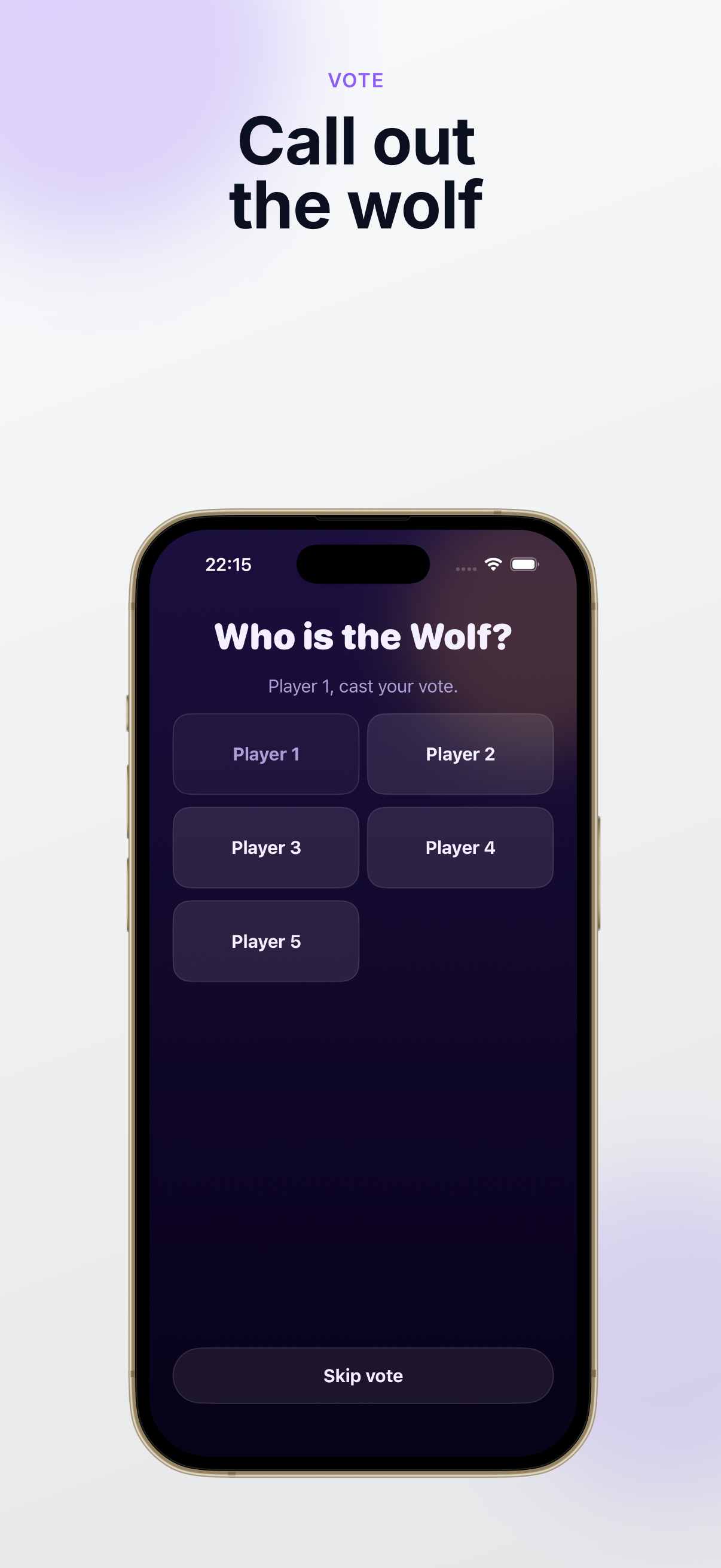 Voting screen to choose who is the wolf